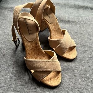 Splendid Birdie Strappy Suede Cork Sandals Heels